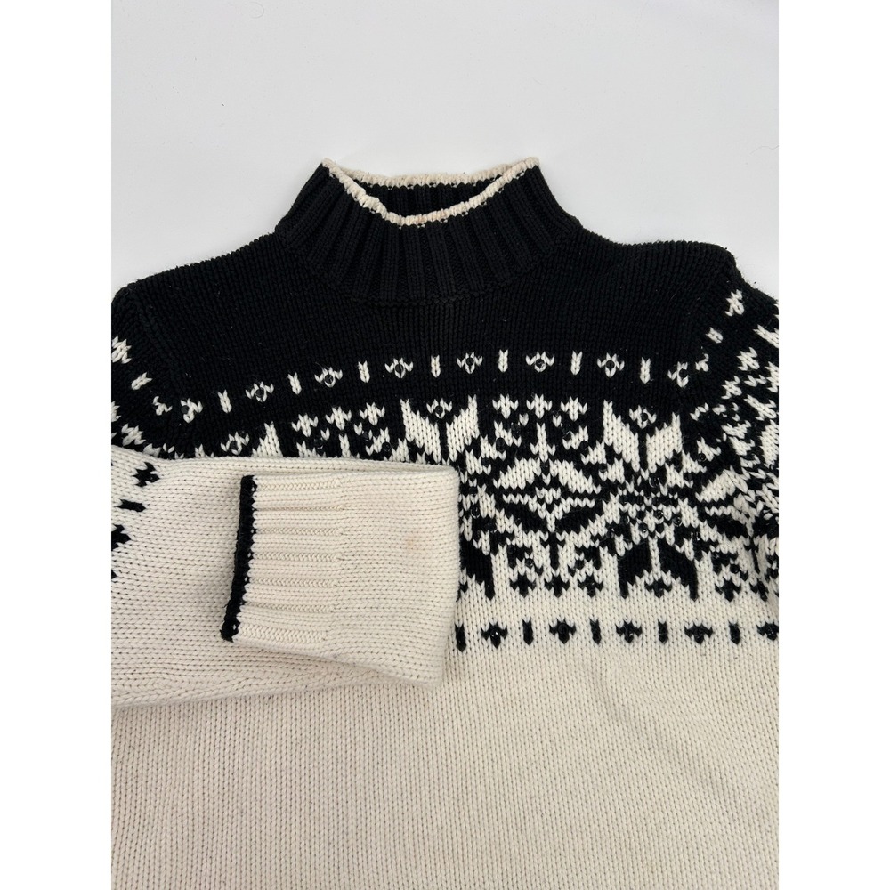 St Johns Bay Women's Black White Snowflake Fair Isle‎ Mock Neck Sweater Large